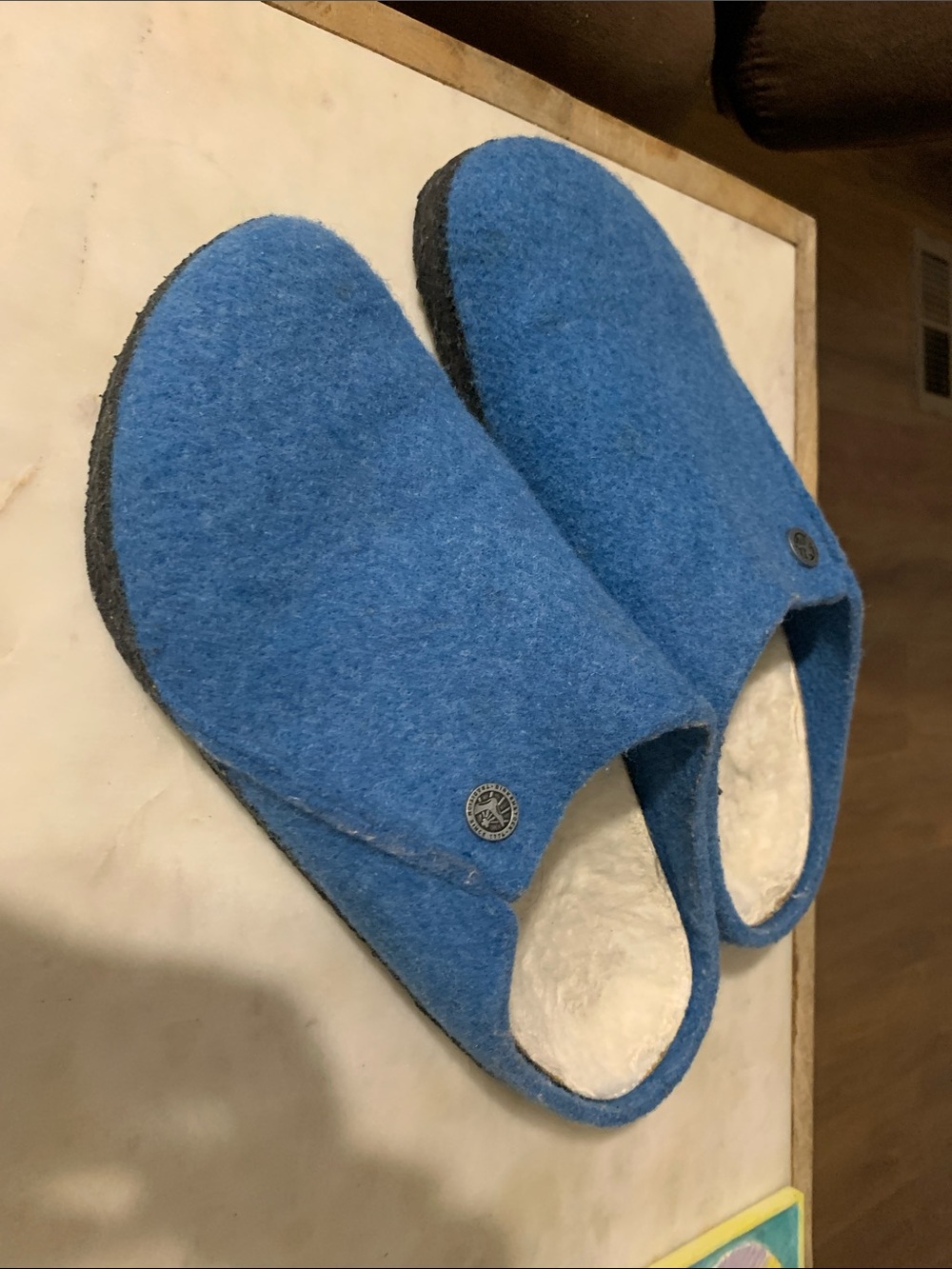 Birkenstock Blue Felt Fleece-Lined Slip-Ons